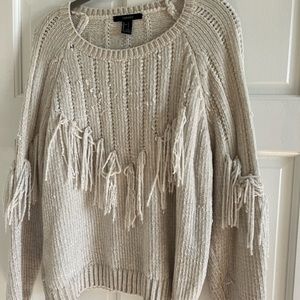 Forever 21 cream tassel fringe sweater size large